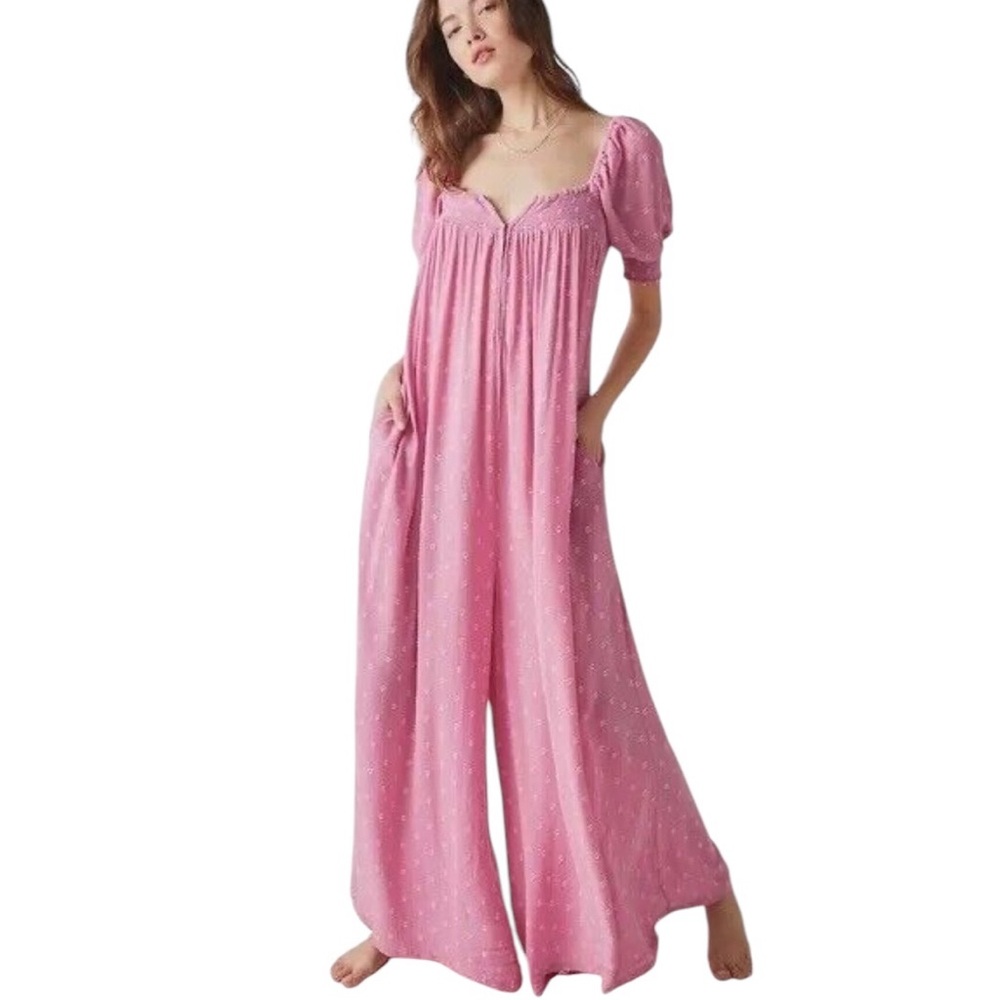 Free People Intimately Pink Last Chance Jumpsuit Size XS Oversized Wide Leg